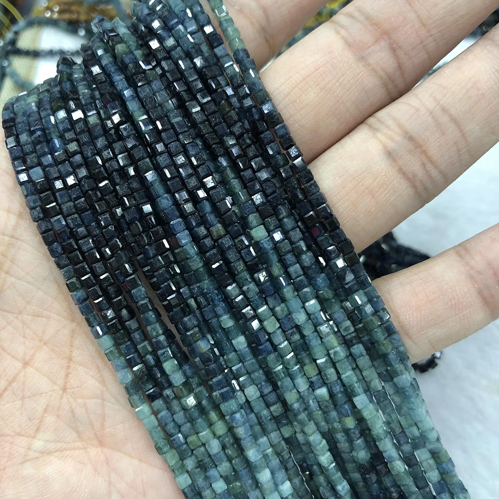 Natürlicher blauer Turmalin mit Farbverlauf, facettiert, rund/Würfelperlen, 2 mm, 3 mm, 4 mm, für Schmuckherstellung, Armband, Halskette, Perlen zum Selbermachen – Detail 11