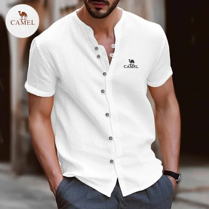 CAMEL Embroidered Retro Cotton and Linen Polo Shirt, High-end Summer Men's Fashion Trend, Casual Sports Short Sleeved Shirt
