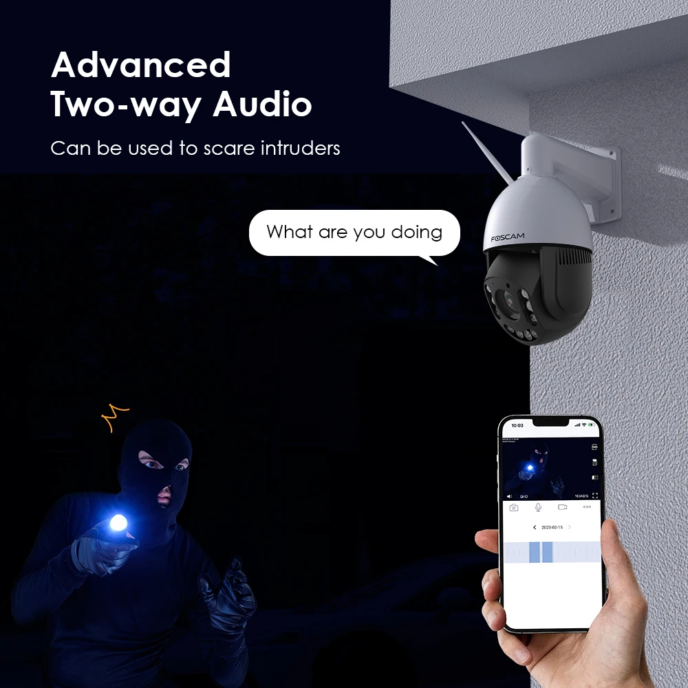 FOSCAM 야외 와이파이 카메라, 자동 추적, 사람 및 차량 감지, 2.4, 5GHz, 가정 보안용, SD4H, 4MP, 18X 광학 줌