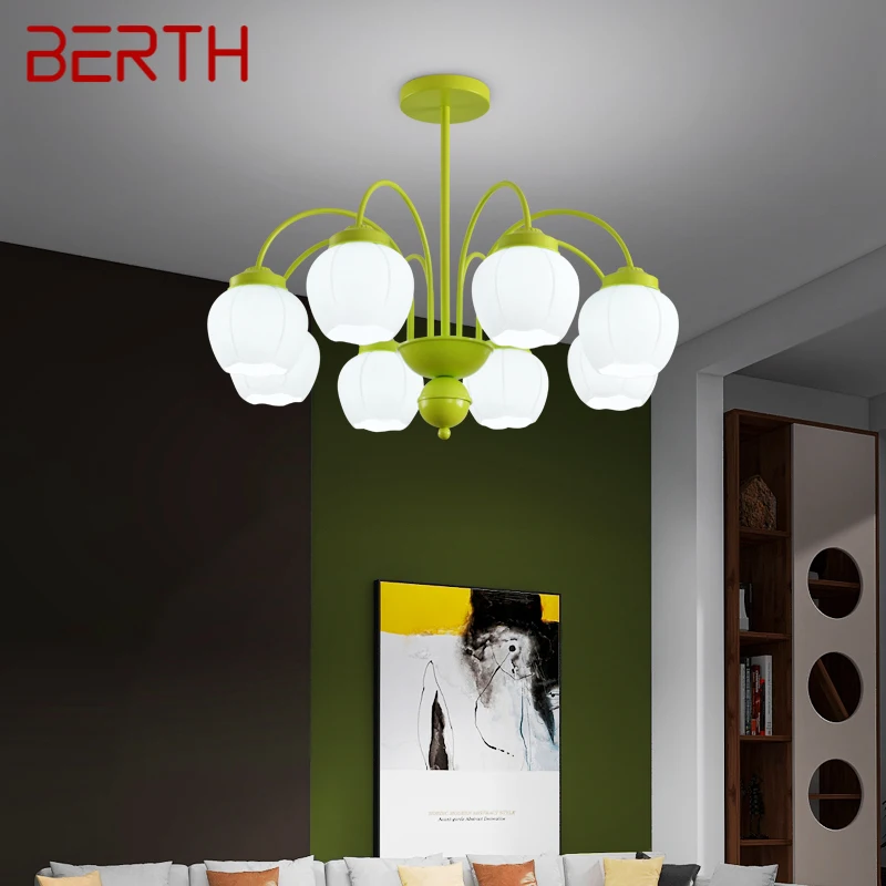 

BERTH Modern Chandelier Light LED Creative Simple Green Fresh Design Glass Pendant Lamp for Home Living Room Bedroom