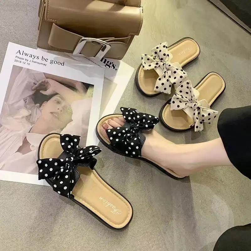 

Beach style Non-slip Female Sandals 2022 Summer New Internet Celebrity Fashion All-match Super Fire Bow tie soft bottom