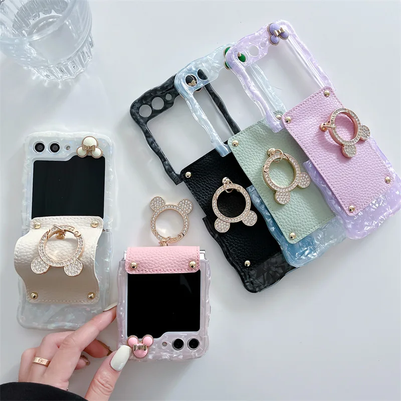 

Mouse Ring Phone Case for Samsung Galaxy Z Flip 3 Z Flip 4 Z Flip 5 Hard PC Back Cover for ZFlip5 Case Shell