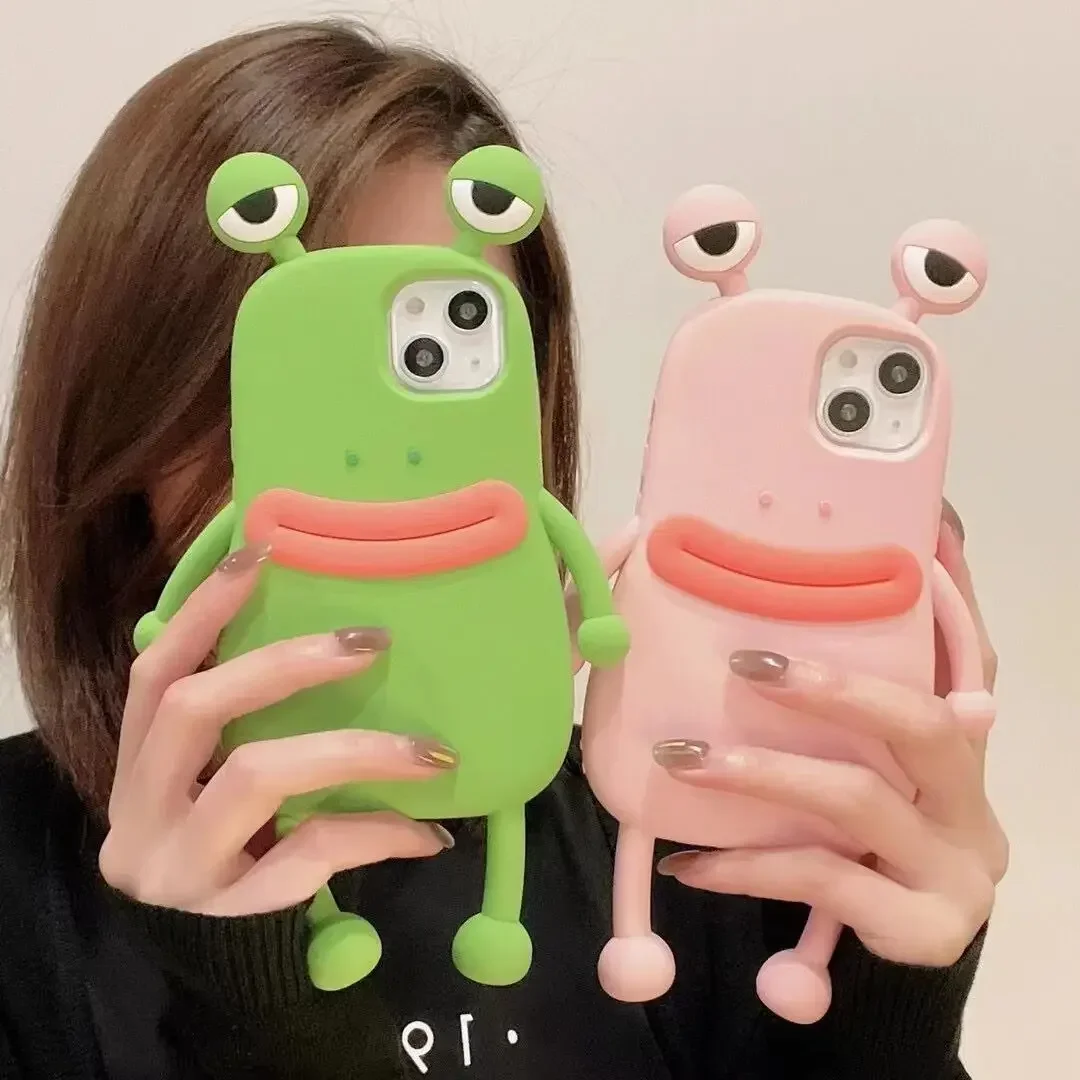 Divertente Custodia Morbida In Silicone 3D Frog Per Iphone 14 13 Pro Max 11 12 Pro Max Cartoon Cute Antiurto Green Fashion Bumper Cover