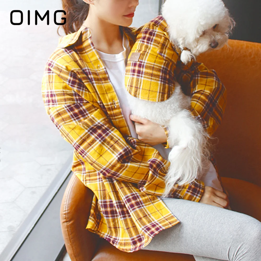 OIMG Spring Summer Thin Pet Parent-child Outfit Schnauzer Bichon Yellow Plaid Small Medium Dog Shirt Pet and Owner's Clothes