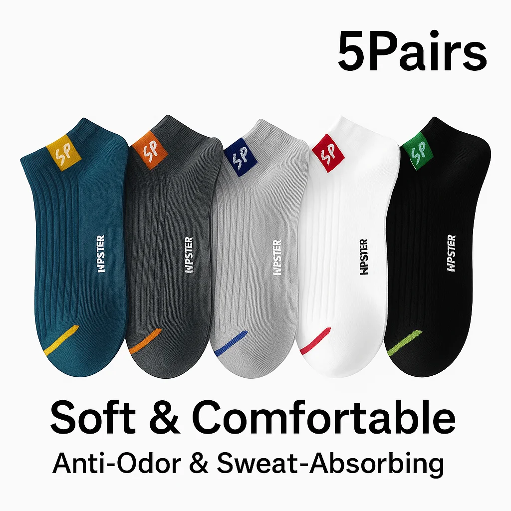 5 Pairs Mens Cotton Ankle Socks Set Low Cut Breathable Soft Comfortable Anti Odor Sweat Absorbing Sports Socks Summer