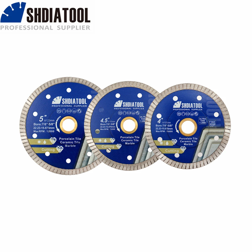 SHDIATOOL 1pc 4 4.5 5 Diamond Cutting Disc Saw Blade Cutter Reinforced Core Granite Ceramic 105/115/125mm Diamond Plate Turbo