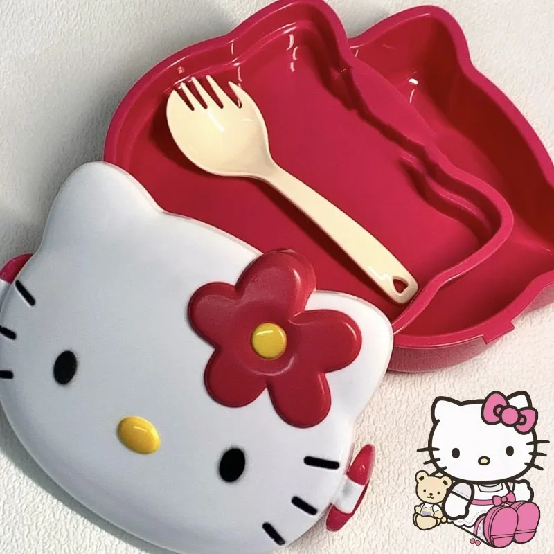 

Kawaii Hello Kitty Plastic Lunch Box Cute Tableware Anime Cartoon Fruit Box Snack Box Student Double Sealed Box Children's Gift
