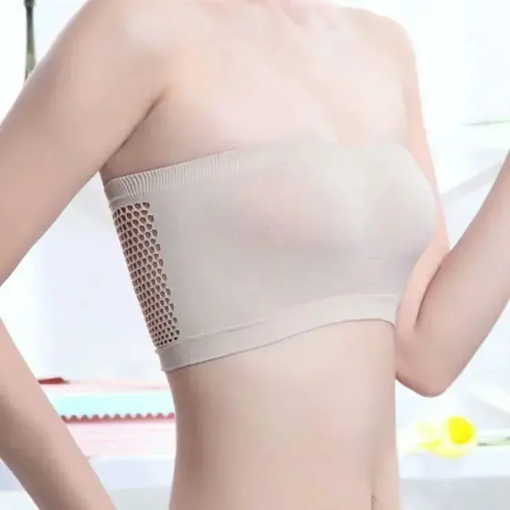 Strapless Traceless Lingerie Women Fashion Solid Color Hollow Out Strapless Anti Glare Breathable One Size Fits All Tube Tops women tube tops