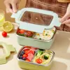 WORTHBUY Picnic Portable Large Capacity Bento Lunch Box 1/2 Grids Leak-proof 304 Stainless Steel Food Container Microwave Safe 3