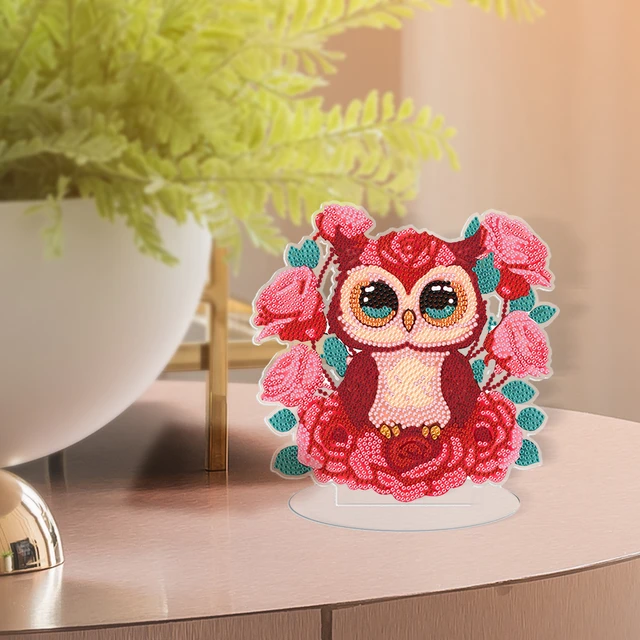 5D Adult Diamond Painting, Cute Owl with Coloured Diamonds Diamond Painting  Kits, Suitbale for Beginners and Children Handmade DIY Holiday Gift or