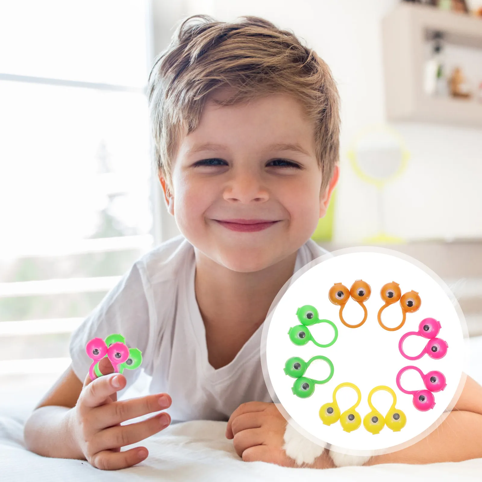 50Pcs 눈 손가락 인형 어린이를위한 플라스틱 부드러운 부드러운 라이트 링 무대 인형 극장 스토리 텔링 교육 역할 놀이