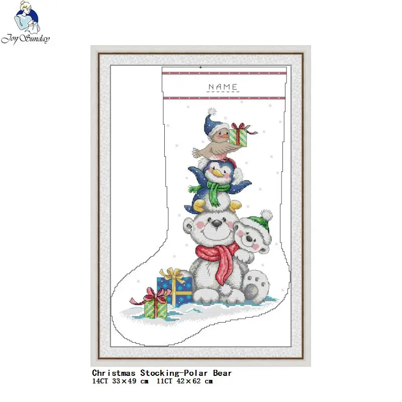 DIY Christmas Stocking Series Cartoon Pattern Cross Stitch Kits 11CT 14CT  Counted Stamped Needlework Embroidery Set Home Decor