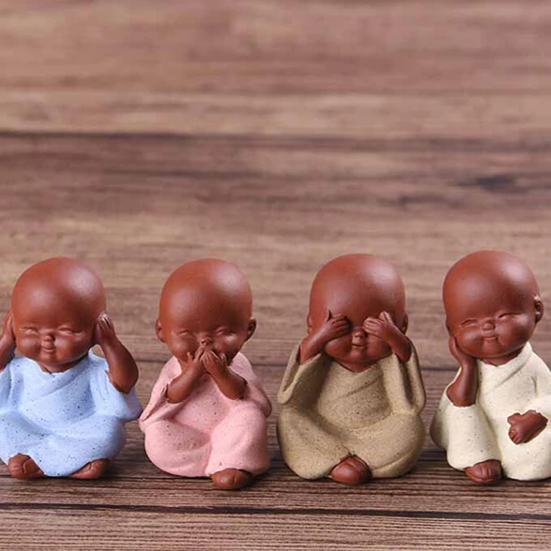 Cute Ceramic Ornaments Monk Small Buddha Statue Monk Figurine Tathagata India Yoga Mandala Tea Pet Purple Ceramic Crafts