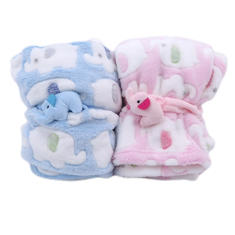 

Cute Elephant Cartoon Baby Blanket Newborn Elephant Air Conditioning Quilt Coral Velvet Pillow Quilt dual-use Baby