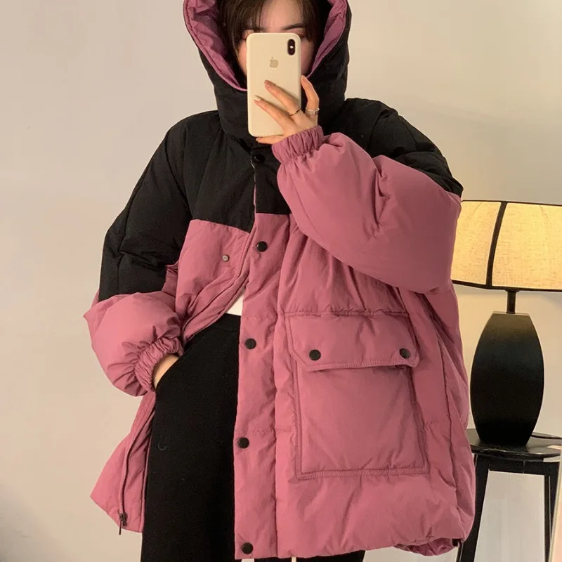 2023 New Women Down Jacket Winter Coat Female Short Parkas Loose Thick Warm Outwear Leisure Time Hooded Versatile Overcoat