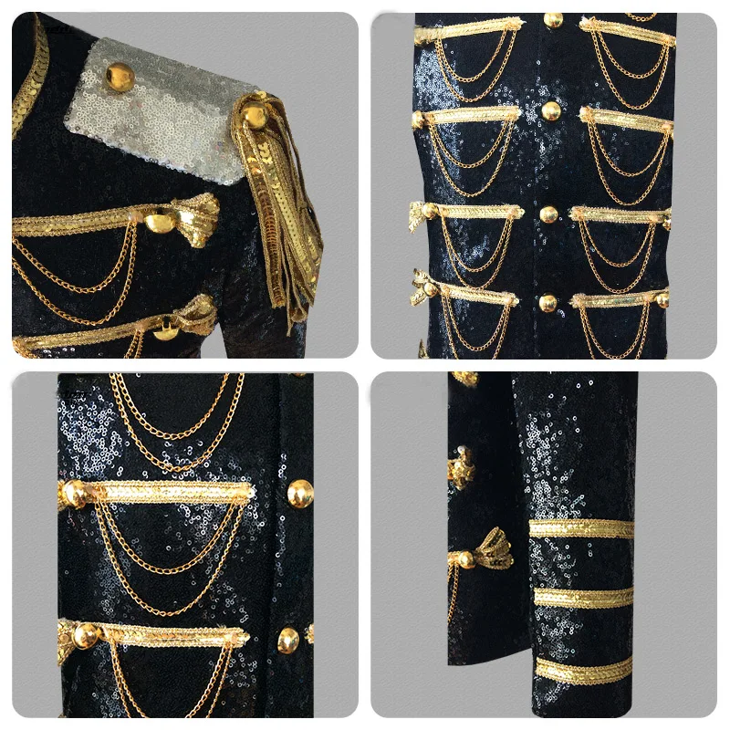 Sequin Embellished Blazer Jacket Men Stage Party Mens Suit Jacket Military Dress Tuxedo Men Blazer Singer Show DJ Costume Homme mens blazer