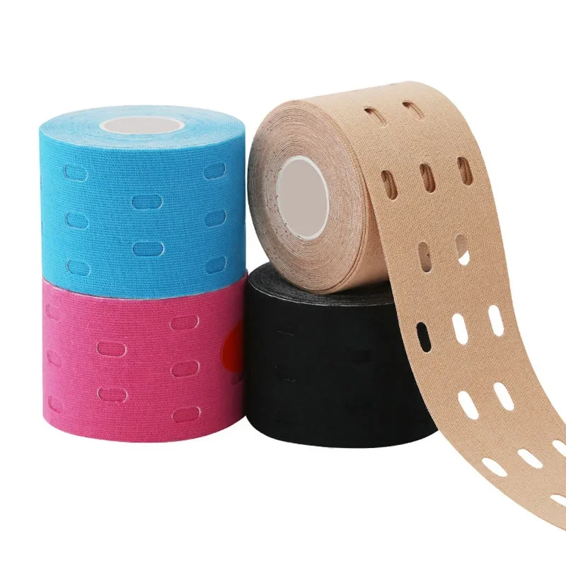 Hole Kinesiology Tape Perforated Elastic Kinesiology Exercise Tape for Muscle Support Strain Pain Relief 5cm X 5m Roll Bandage