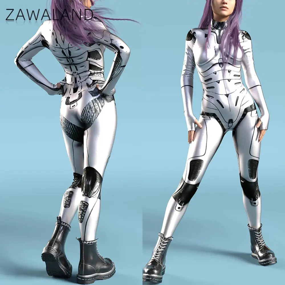 Zawaland punk Women Sexy Slim Robot Punk Catsuit Jumpsuit Women Cosplay Carnival Performance Costume Purim Fancy Dress