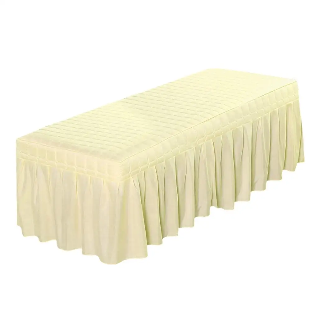 Spa Massage Bed Cover Sheet with 21inch Drop Skirt Beauty Salon Table Skirt - Beige-190x80cm