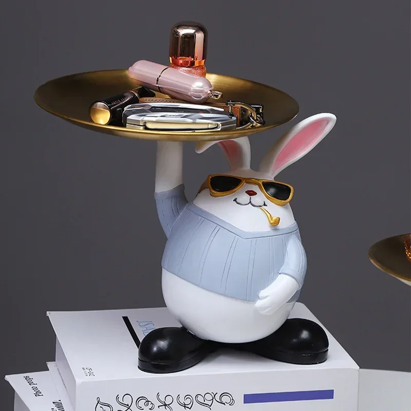 

Rabbit Statue Home Decor Butler Statue Design Tray for Key Holder Animal Ornaments Decor office decoration Resin art Sculpture