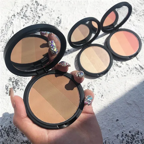 3 In 1 Face Highlight Blush Shadow Nose Shadow Silhouette Trimming Brightening Easy To Color Long-lasting Face Makeup