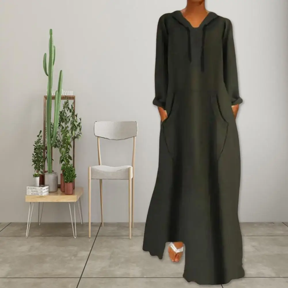 

Women Dress Soft Breathable Women's Maxi Dress with Hood Drawstring Pockets Loose Fit for Fall Spring Fashion Soft Dress