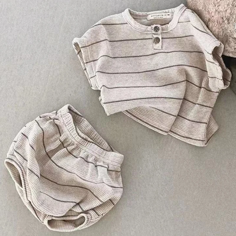 0-3Y Baby Clothing Set Summer Lining Girls Sports Set Striped Tee and Bloomer 2Pcs Boy Clothes Suit Outfits Infant Clothing Set 4