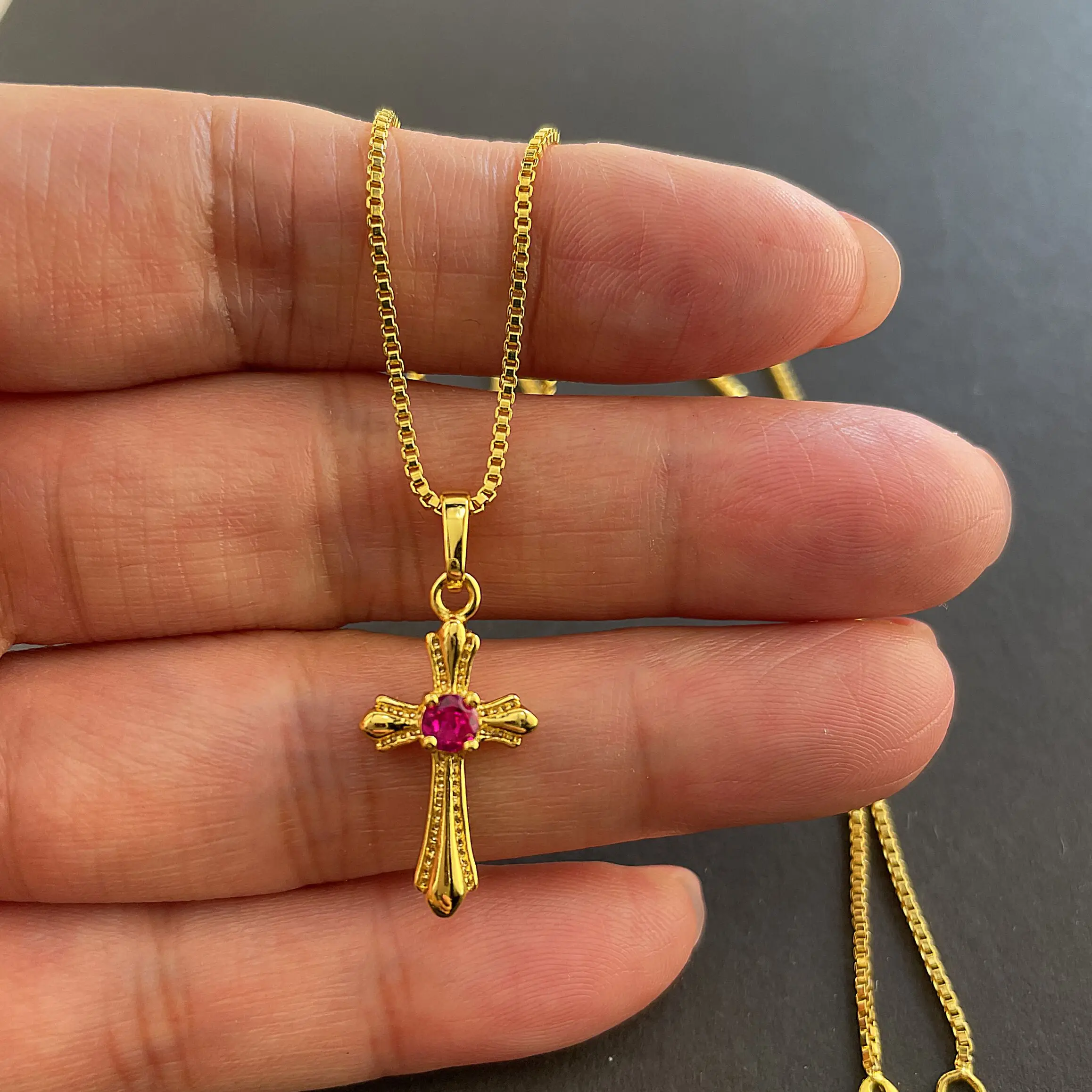 Korea Gold 24K Necklace Gold Plating Cross Necklace For Girls Jewelry Gift Religion - 3