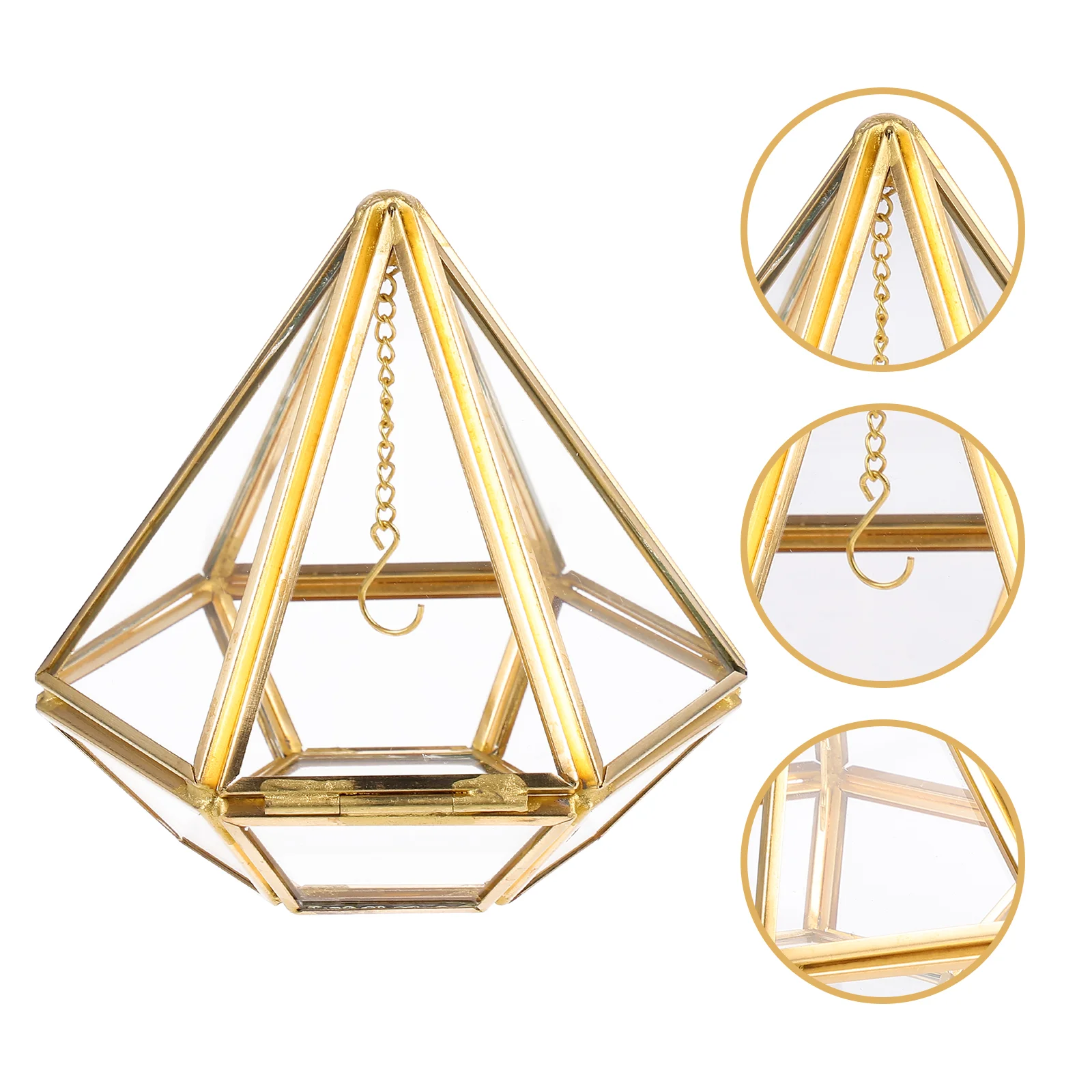 Scatola Portaoggetti In Vetro Design Esagonale Custodia Per Gioielli Decor Hanging Home Brass Bride Vintage