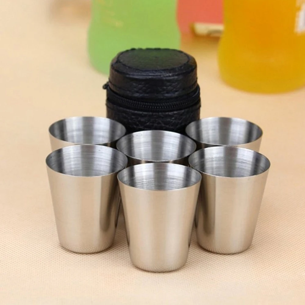 6Pcs/set Outdoor Practical Travel Stainless Steel Cups Mini Set Glasses Whisky Wine Case Portable Drinkware