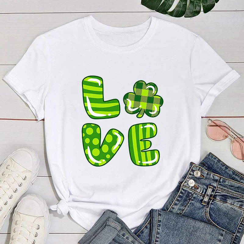 

(Premium T-shirt)St. Patrick'S Day Love T-Shirts Women Short Sleeve Funny Round Neck Tee Shirt Casual Summer Tops