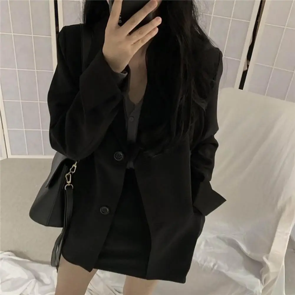 

Casual Black Blazer Women Loose Spring Thin All-match Streetwear Simple Korean Style Young Girl Sheer Minimalist Outwear