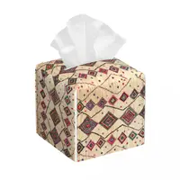 Custom Moroccan Berber Rug Boho Style Tissue Box Cover Square PU Leather Bohemian Geometric Facial Tissues Holder for Home 1