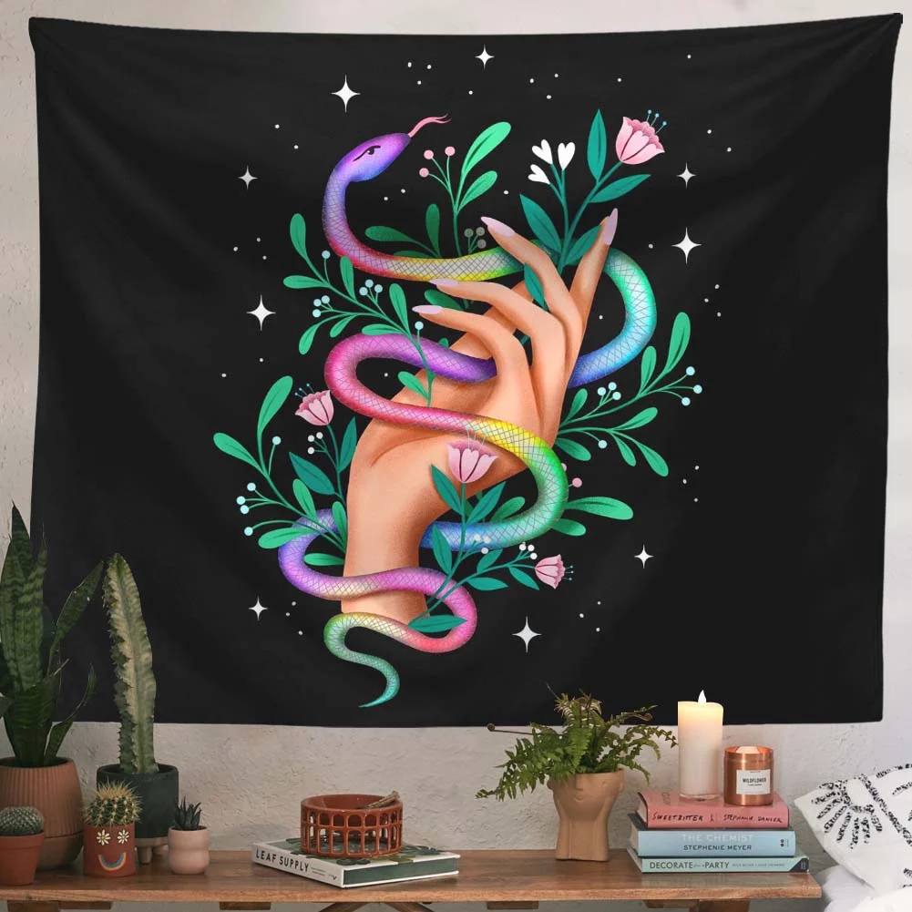

Finger Snake Tapestry Flower Hand Wall Hanging Tapestry Abstract Black Throw Wall Blanket Home Decor