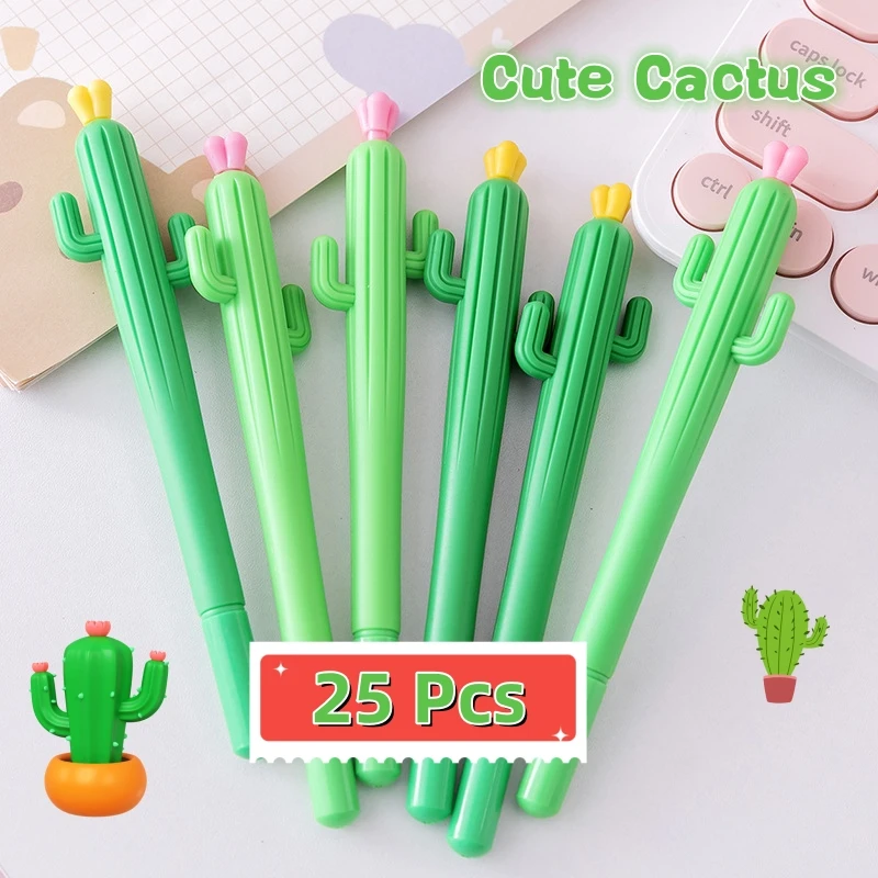 

25Pcs Cute Cactus Shape Gel Pen 0.5mm Black Ink Neutral Pens Kids School Writing Supplies Office Signature Pen Kawaii Stationery