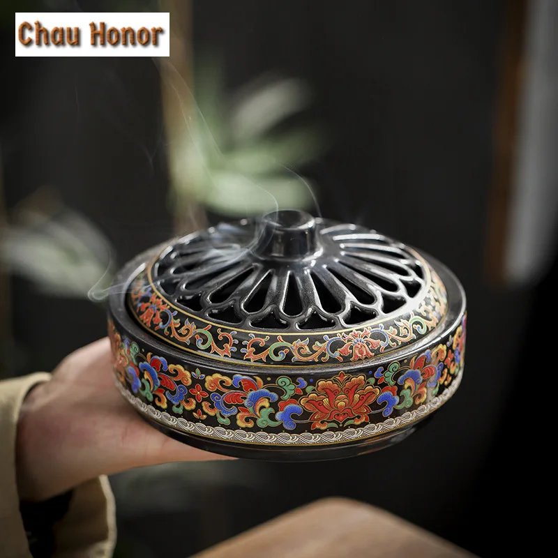 Large Enamel Cloisonne 12 Hour Incense Holder Luxury Diffuser Household Scented Aromatic Candles Zen Tea Items Equipment Craft