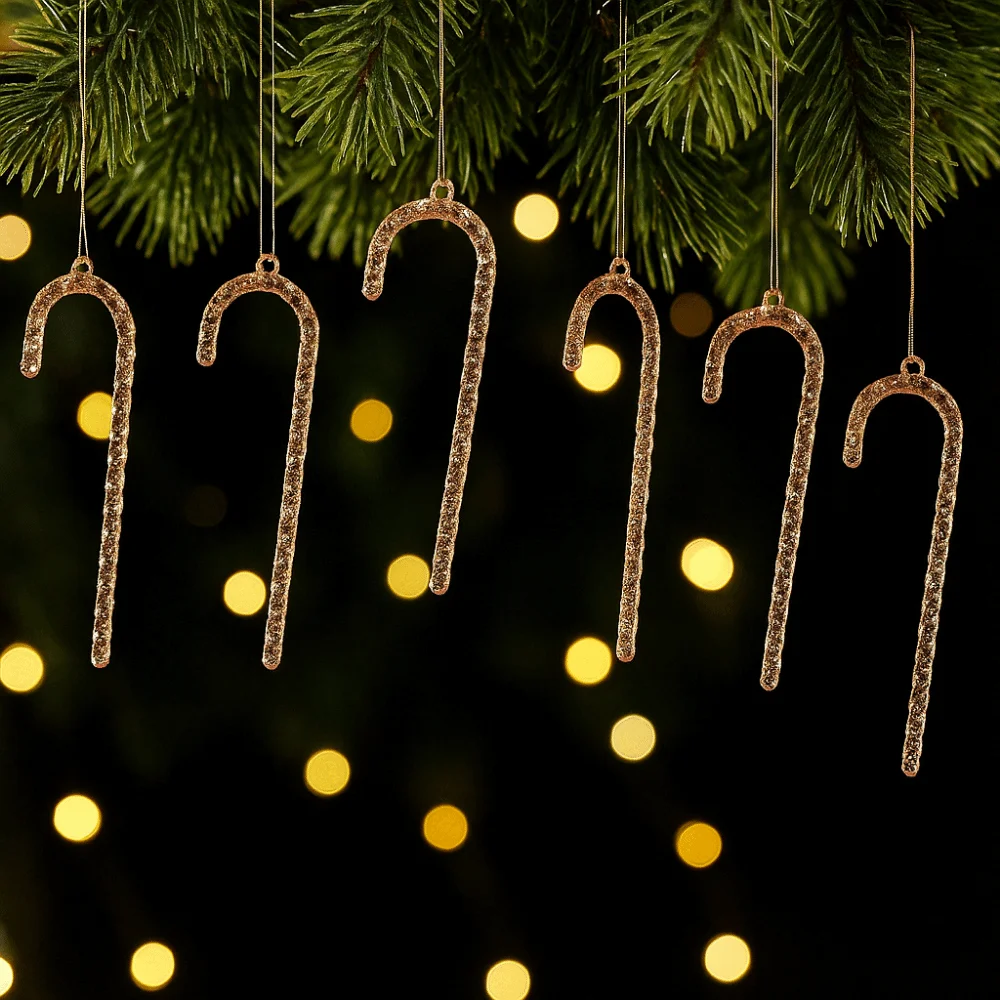 6Pcs Transparent Christmas Canes Pendant Shatterproof Exquisite Acrylic Christmas Canes Simulation Christmas Tree Decoration