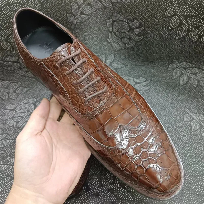 Authentic Crocodile Skin Men Business Dress Shoes Alligator Leather Goodyear Handmade Male Lace-up Brogue Oxfords