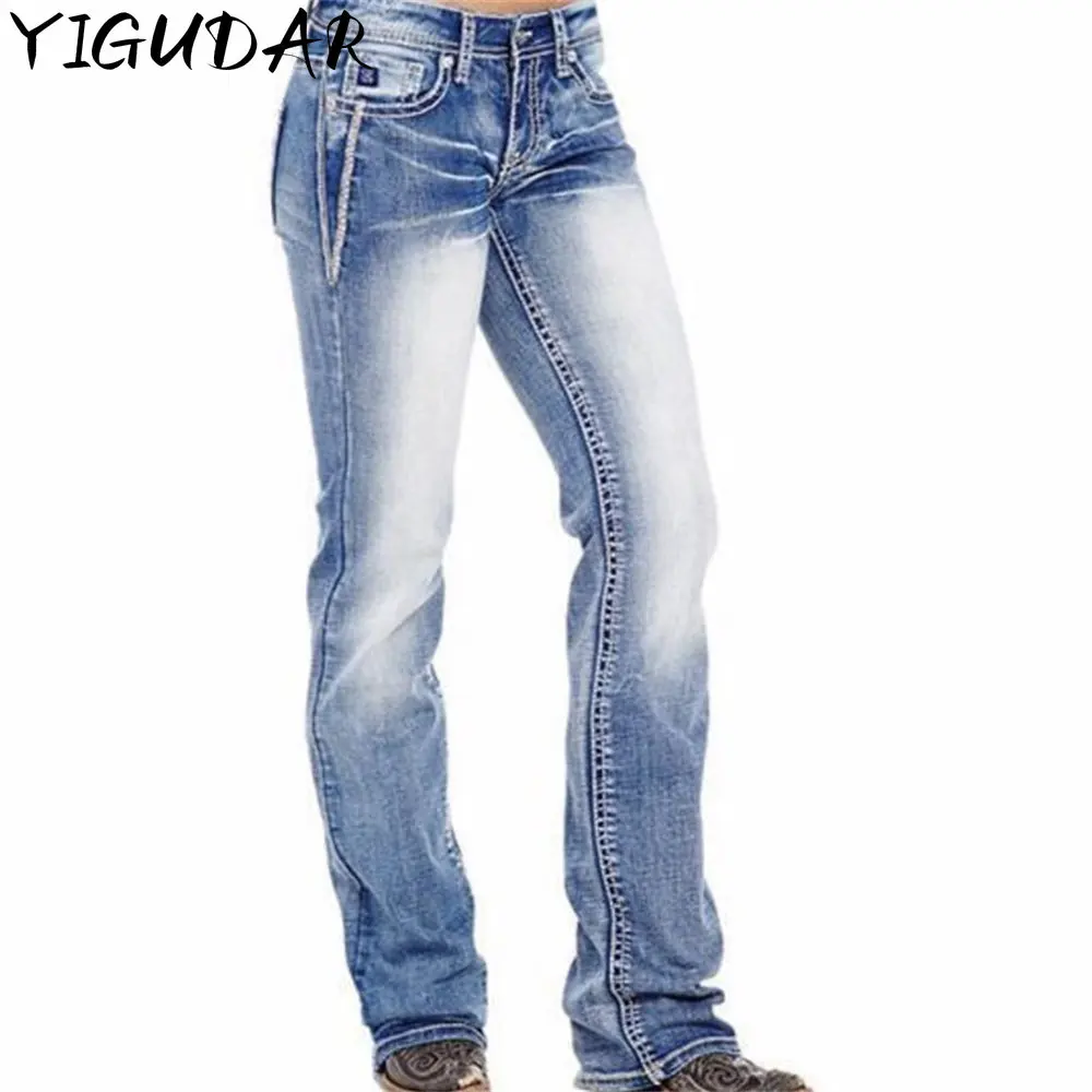 

2023 Fashion Woman Jeans High Waist American Flag Stretch Washed Bootcut Slim Jeans Vintage Pants