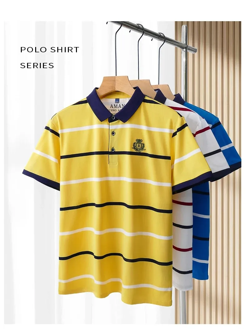 Leichtes Luxusmarken-Kurzarm-Herren-POLO-Shirt, Sommermode, gestreiftes Design, atmungsaktives Eisseide-Freizeit-T-Shirt – Detail 5