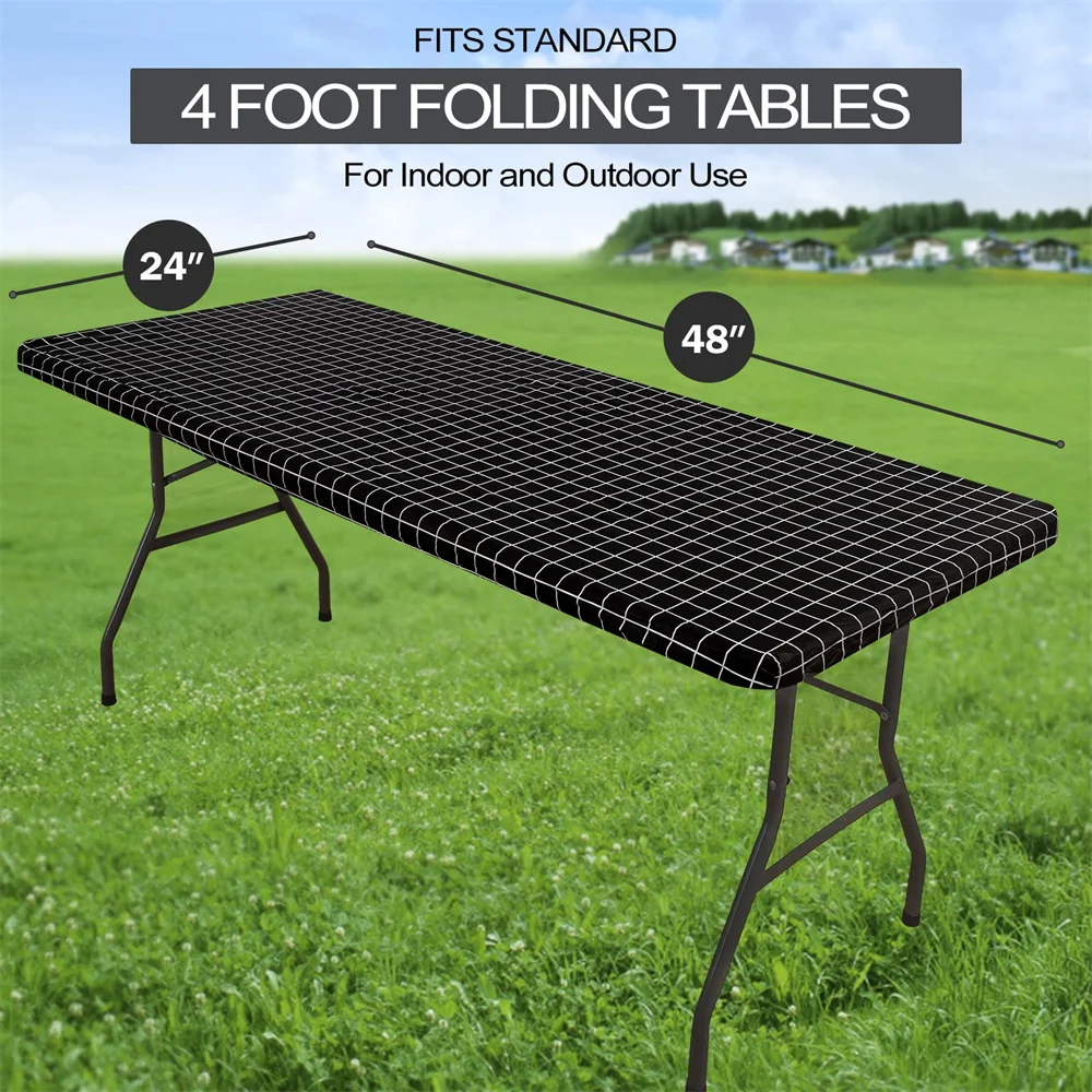 Olanly Rectangle Vinyl Tablecloth Elastic Fitted Table Cloth Backed Plastic Table Cover Folding Tables Waterproof Indoor Outdoor rectangular tablecloth table cloth