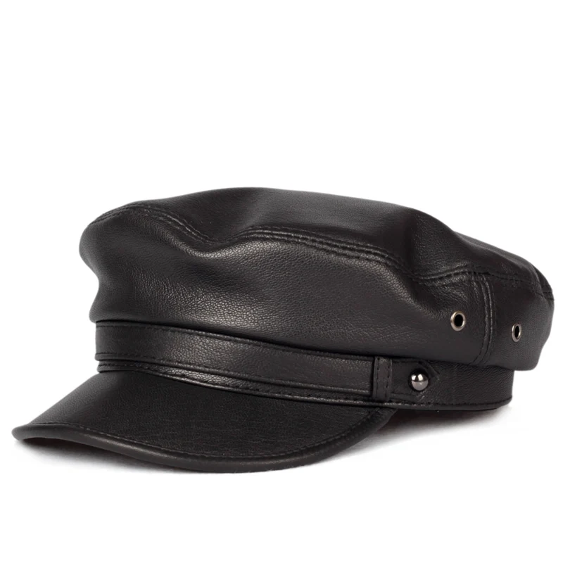 leather-hat-men's-and-women's-sheepskin-young-middle-aged-and-elderly-autumn-and-winter-motorcycle-duck-tongue-flat-hat-newsboy