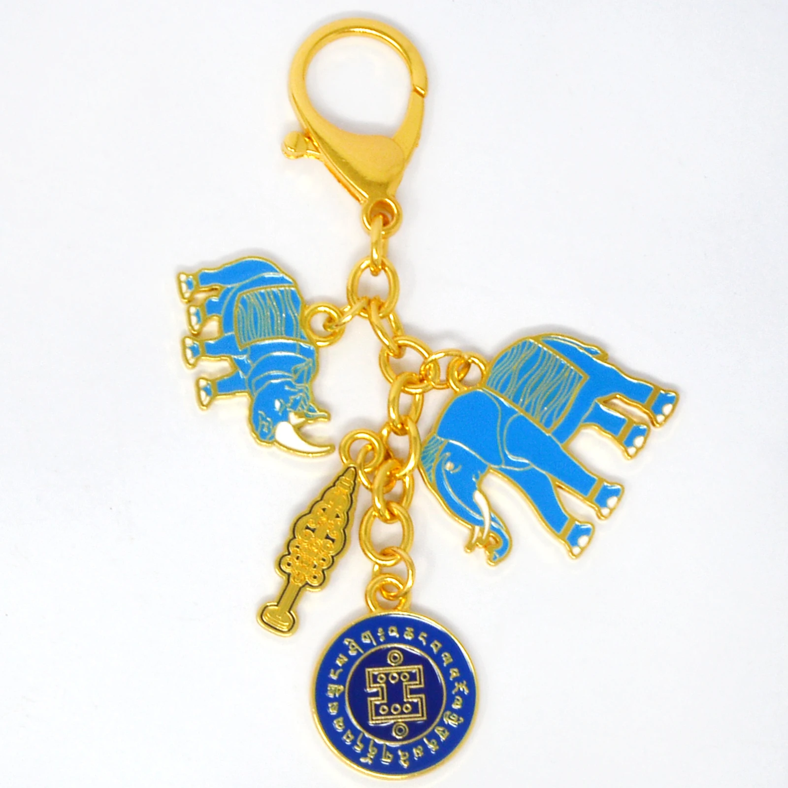 2024 Flat Rhinoceros Elephant Buckle Elephant & Rhinoceros With Ksitigarbha Staff Amulet Keychain w5476 3