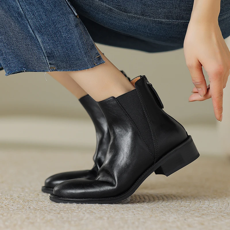 Women's Ankle Boots Retro Style Back Zipper Thick Heels Woman Short Boots Autumn Winter New Ladies Chelsea Boots Med Heels Shoes
