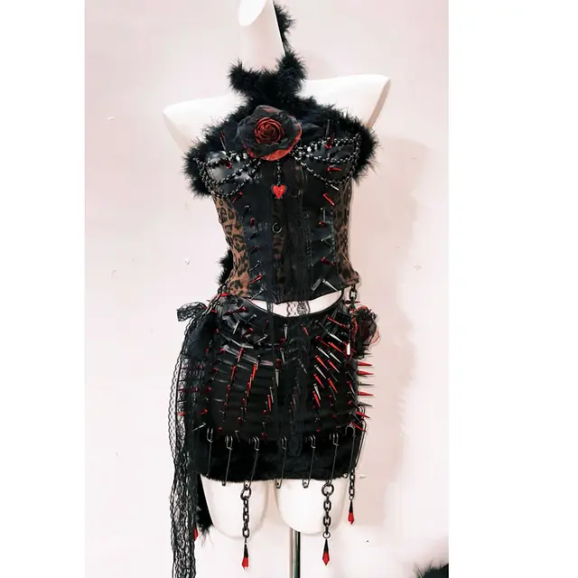 Black Rose Halter Neck Top and Skirt Set 1