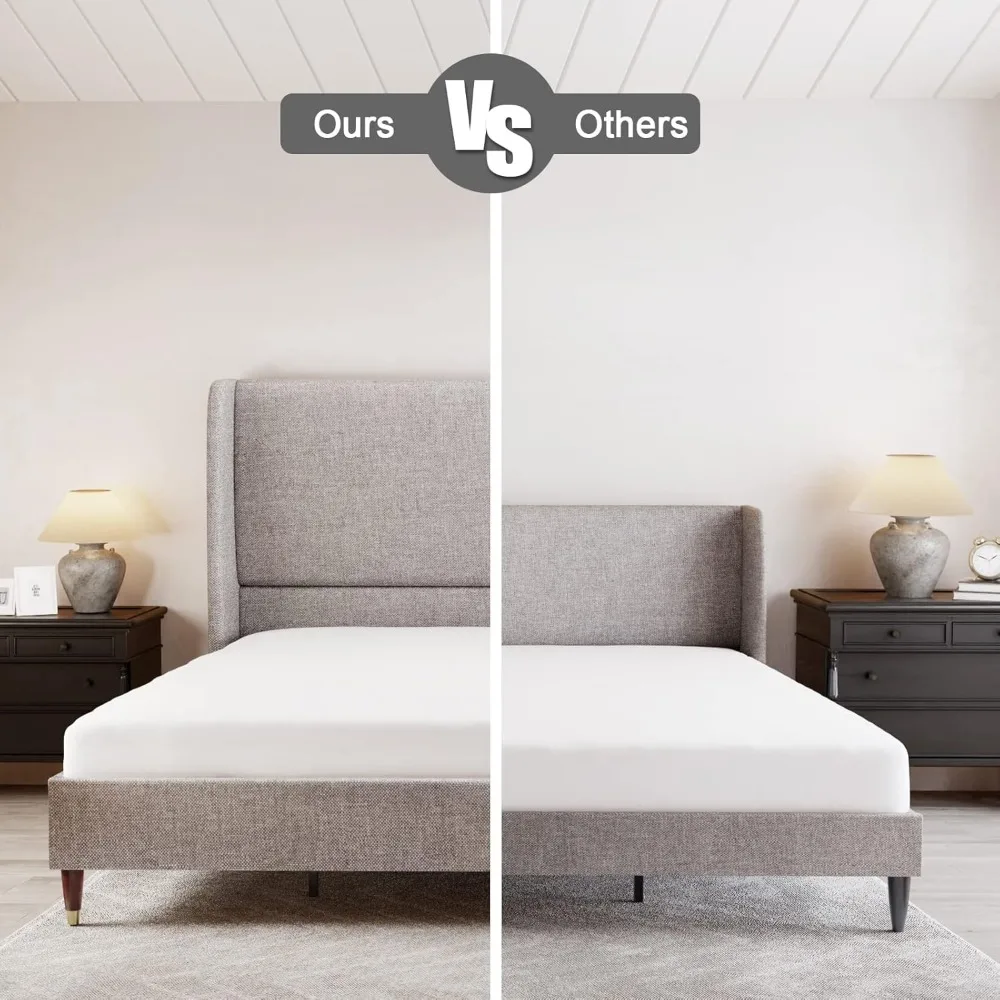 Full Platform Bed Frame 51.2" High Headboard Tall Upholstered Beds/No Box Spring Required/Wood Slat Support, Full Bed Frame 4