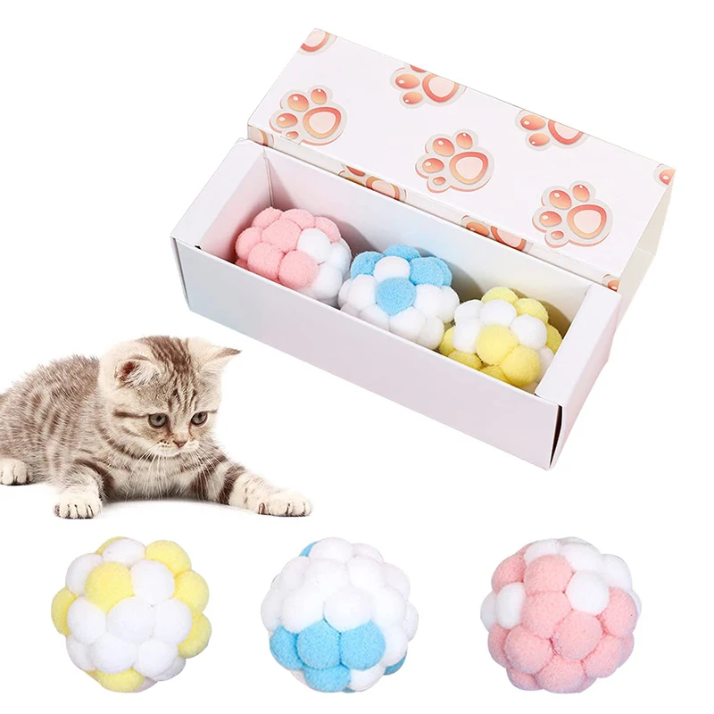 Cat Ball Toys 3 Piece Chew Toys With Bells Cute Colorful Balls Play ... - Cat Play Toys For Anxiety Relief