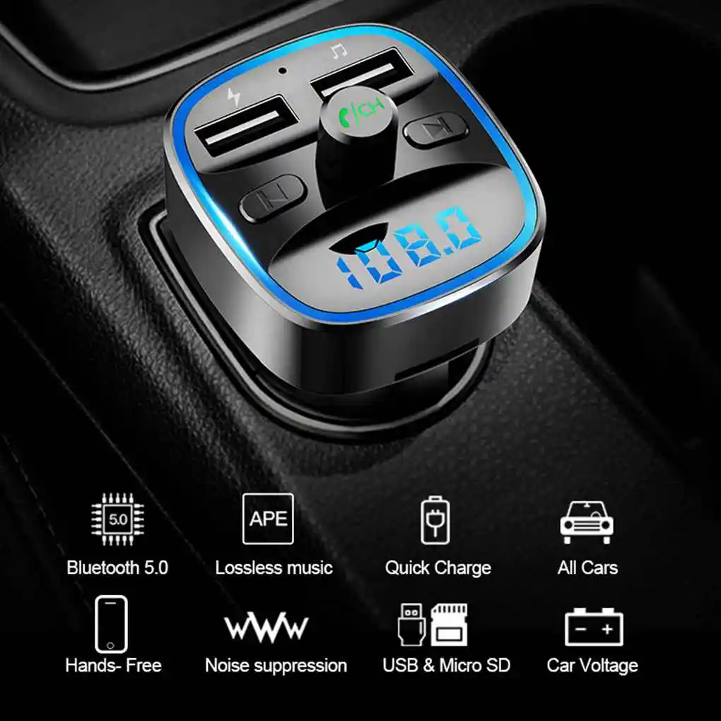 

MP3 Player ABS Fast Charging Car Cigarette Charger Voltage Practical Cars USB Chargers Hands-free FM Transmitter
