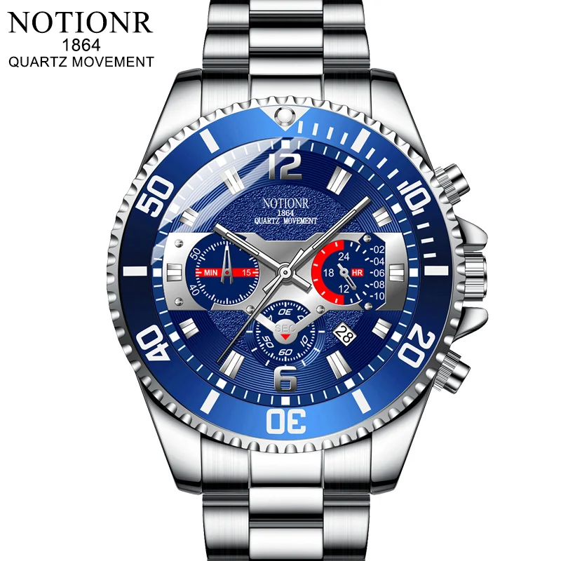 NOTIONR Fashion Mens Watches Luxury Men Sport Waterproof Stainless Steel Quartz Watch Business Luminous Clock relogio masculino