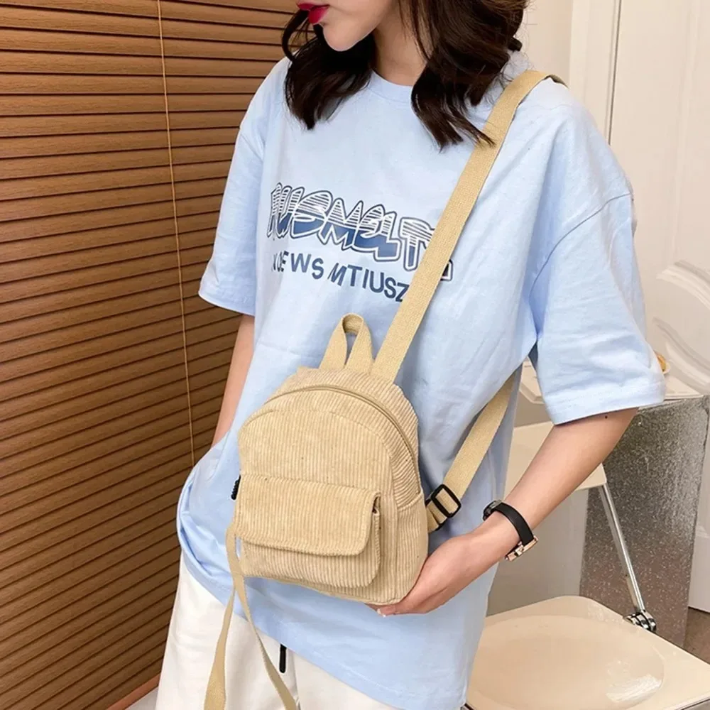 Fashion Women Mini Backpack Solid Color Corduroy Small Backpacks Simple  Casual Student Bookbags Traveling Backpacks 2022